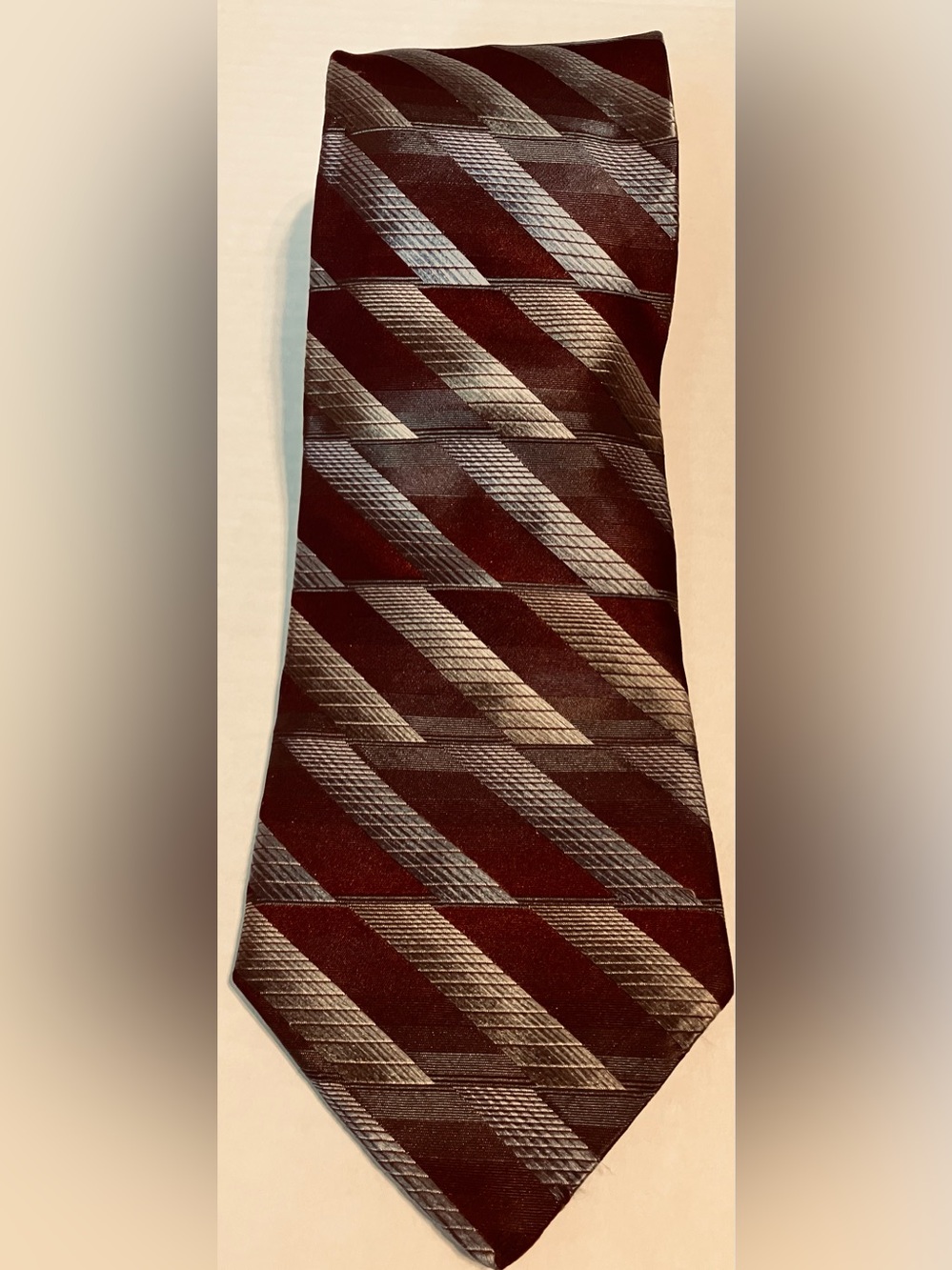 Men's Red and Cream Diagonal Paul Dione Stripe Tie